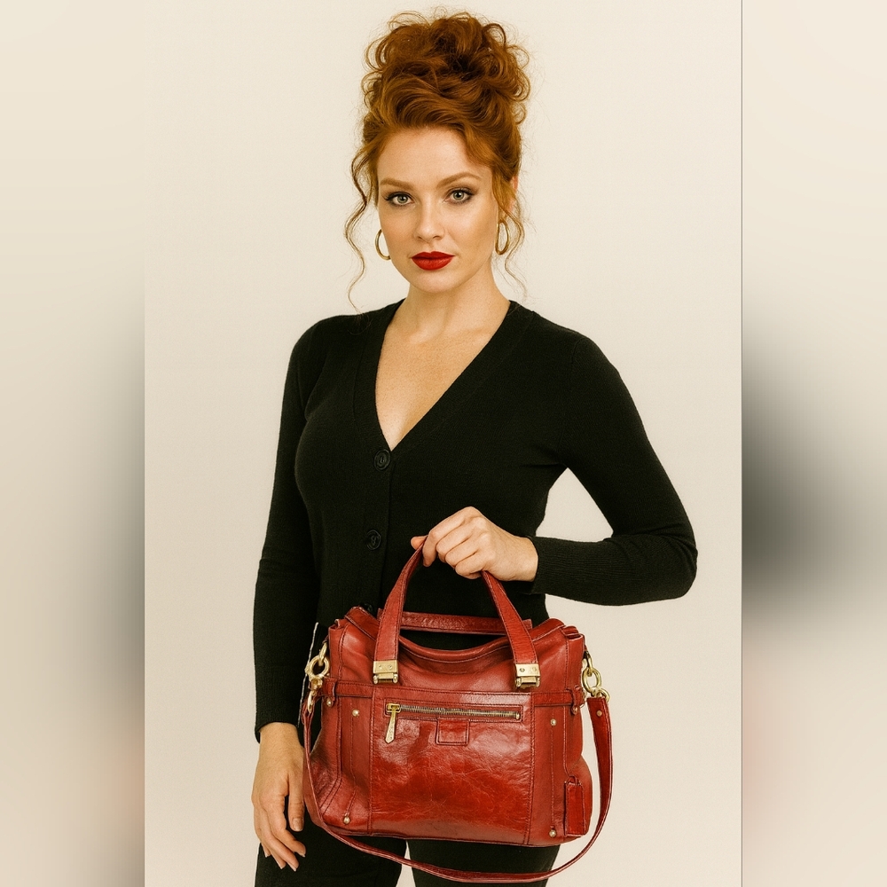 Gryson color block tutu cerise leather satchel Red